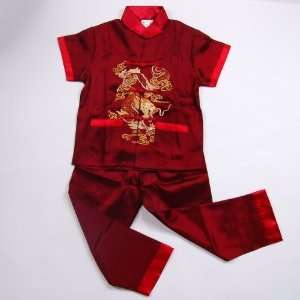  Kids Chinese Dragon Kung Fu Shirt Pants Burgundy Available 