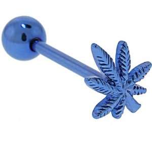  Blue Titanium Anodized 3 D POT LEAF Barbell Tongue Ring Jewelry