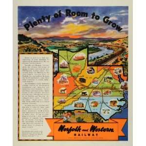  1944 Ad Norfolk & Western Railway Roanoke Territory Route 