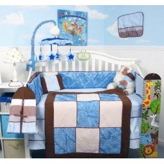 SoHo Blue Satin & Micro Suede Crib Nursery Bedding Set 13 pcs included 