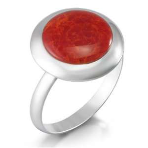   Red Coral Round Shaped Finger Ring   Adjustable Size 6,7,8,9: Jewelry