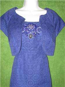 CHETTA B Blue Violet Beaded Jacquard 2pc Jacket Dress 8  