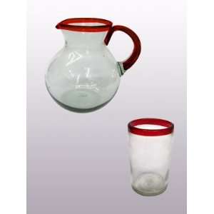  Ruby Red Rim pitcher and 6 drinking glasses set   FREE 