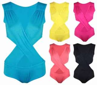   TWISTED CUT OUT BODYSUIT LADIES STRETCH SLEEVELESS LEOTARD TOP 8   10