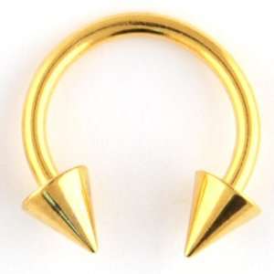  One PVD Stainless Steel Circular Barbell 14g 3/8 Gold, Cones 