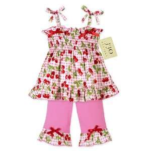  Pink and Green Cherry Smocked Outfit 