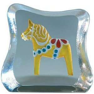  Miniature Dalecarlia Horse Yellow Etched Sculpture by Mats 