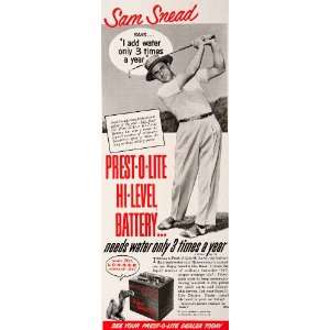  1950 Ad Prest o Kite Hi Level Battery Sam Snead 
