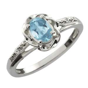   57 Ct Oval Sky Blue Topaz White Sapphire Sterling Silver Ring Jewelry