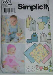 Simplicity Pattern 5374 Babies Blanket Outfit A XXS L  