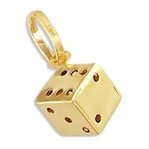    14k Yellow Gold Small Dice Charm Pendant Craps New: Jewelry