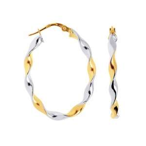 14K Two Tone TWSITED Oval Hoop Jewelry