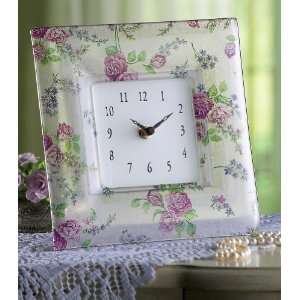    Glass Framed Floral Table Clock By Collections Etc