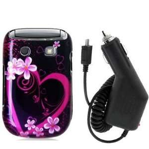 Purple Love Design Crystal Hard Skin Case Cover + Car Vehicle Charger 