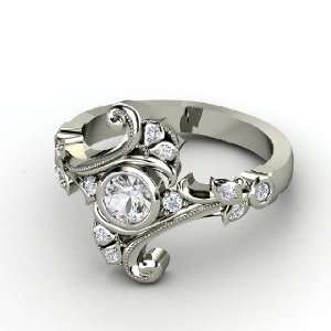  Flamenco Ring, Round White Sapphire 14K White Gold Ring 