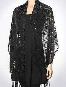 BLACK MESH WAVE SEQUIN Formal Evening Party Shawl Wrap Scarf  