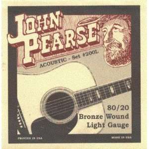 John Pearse Acoustic Six String Guitar 80/20 Bronze Light Gauge, .012 