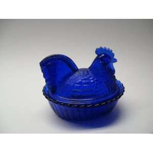  5 Cobalt Blue Glass Hen on Nest Ribbed Base Everything 