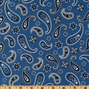  44 Wide Western Trails Bandana Paisley Blue Fabric By 