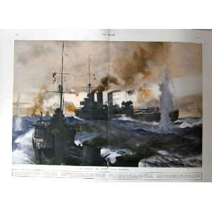  1918 War Ships Pass Lights German Navy Guns Firing
