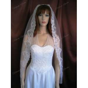  1T Ivory Fingertip/Knee Mantilla Lace Wedding Veil Beauty