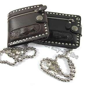 Mens cool Punk Alligator Zipper Leather Wallet with Chain free 