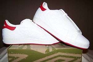 Mens New Umbro Varsity (SED) Plain White Shoes with Red Trim  