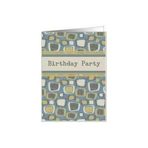  Birthday Party Invitation  Blue Retro Pattern Card Health 