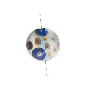  Hand Painted Porcelain Blue Serene Dots Focal Bead 18mm 