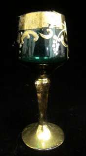 DESIGNER Gold Green Floral Port Cordial Mini Glass  