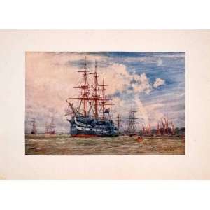  1905 Print Warspite Arethusa Rainbow William Wyllie 