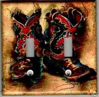 COWBOY WESTERN BOOTS DOUBLE LIGHT SWITCH PLATE COVER  