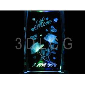  Mom I Love You Rose Butterflies T 3D Laser Etched Crystal 