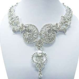    Bridal Crystal Stone Silver Tone Designer Necklace Jewelry Jewelry