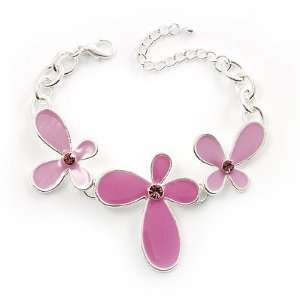  Pink Enamel Floral Bracelet Jewelry
