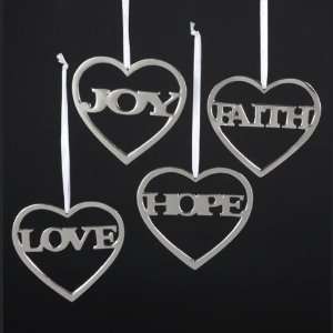   Silver Heart Faith, Joy, Peace & Love Heart Christmas Ornaments: Home