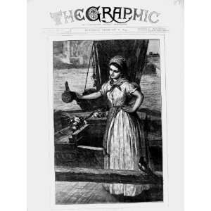   1873 Antique Fine Art Beautiful Girl Boat Bird Sailing: Home & Kitchen