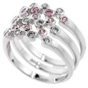   STACKABLE PINK Bubble Design Simulated Diamond CZ Silver Ring Jewelry