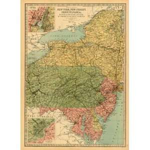   Antique Map of New York, New Jersey, & Pennsylvania