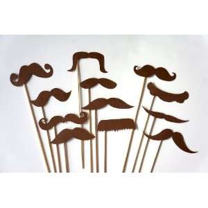 Photo Booth Props   Set of 12 BROWN Mustaches on a Stick   Photobooth 