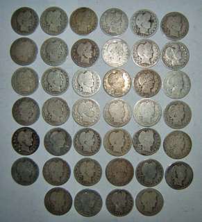   Old U.S silver coin Barber quarters cull ish $10.00 face value NR lot