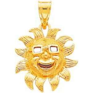 14K Gold Sun with Glasses Charm Jewelry