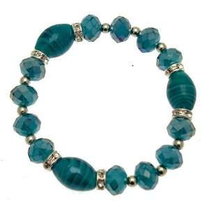 Acosta Jewellery   Turquoise Blue Glass & AB Crystal Bead Flex Stretch 