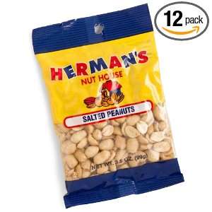 Hermans Nut House Salted Peanuts, 3.5 Ounce Bags (Pack of 12)  