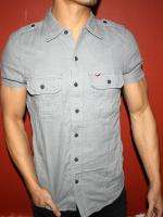   MUSCLE SLIM FIT MILITARY BUTTON RUGBY POLO GRAY SHIRT MENS M  