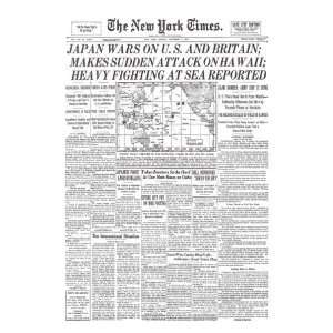  New York Times, December 8, 1941 Pearl Harbor Giclee 