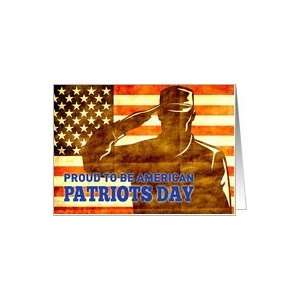  Patriots Day card featuring American soldier saluting flag 