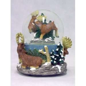  PLAYFUL DEERS Glass Musical Snow Globe: Kitchen & Dining