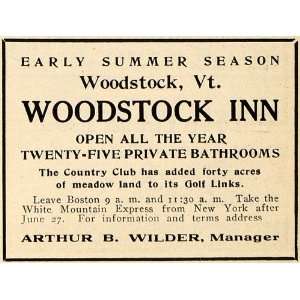  1909 Ad Woodstock Inn Arthur Wilder Golf Country Club 