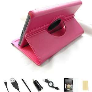  Pink) 360° Rotating PU Leather Case Cover Value Package with Screen 